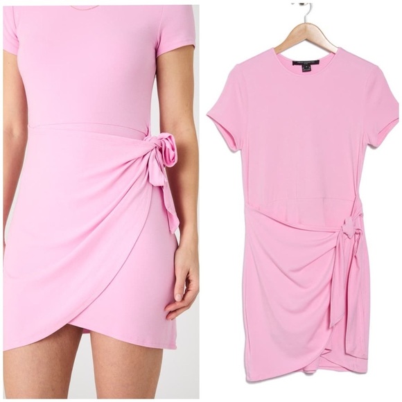 New French Connection Short Sleeve Wrap T Shirt Dress Lilac Sachet Pink Sz M - Picture 2 of 11